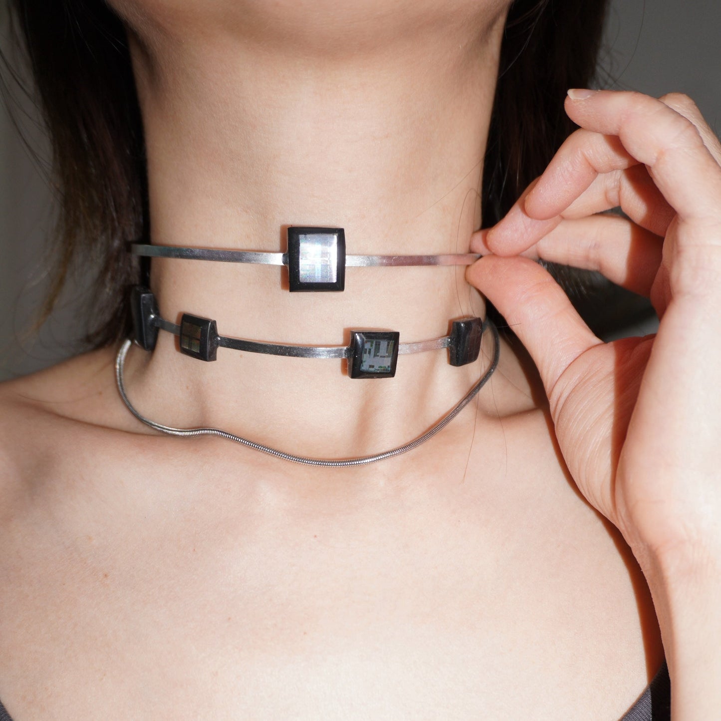 Handmade Cyber Chip Choker with Movable Blocks — Limited One-Off - futuristic jewelry - TUAN TUAN