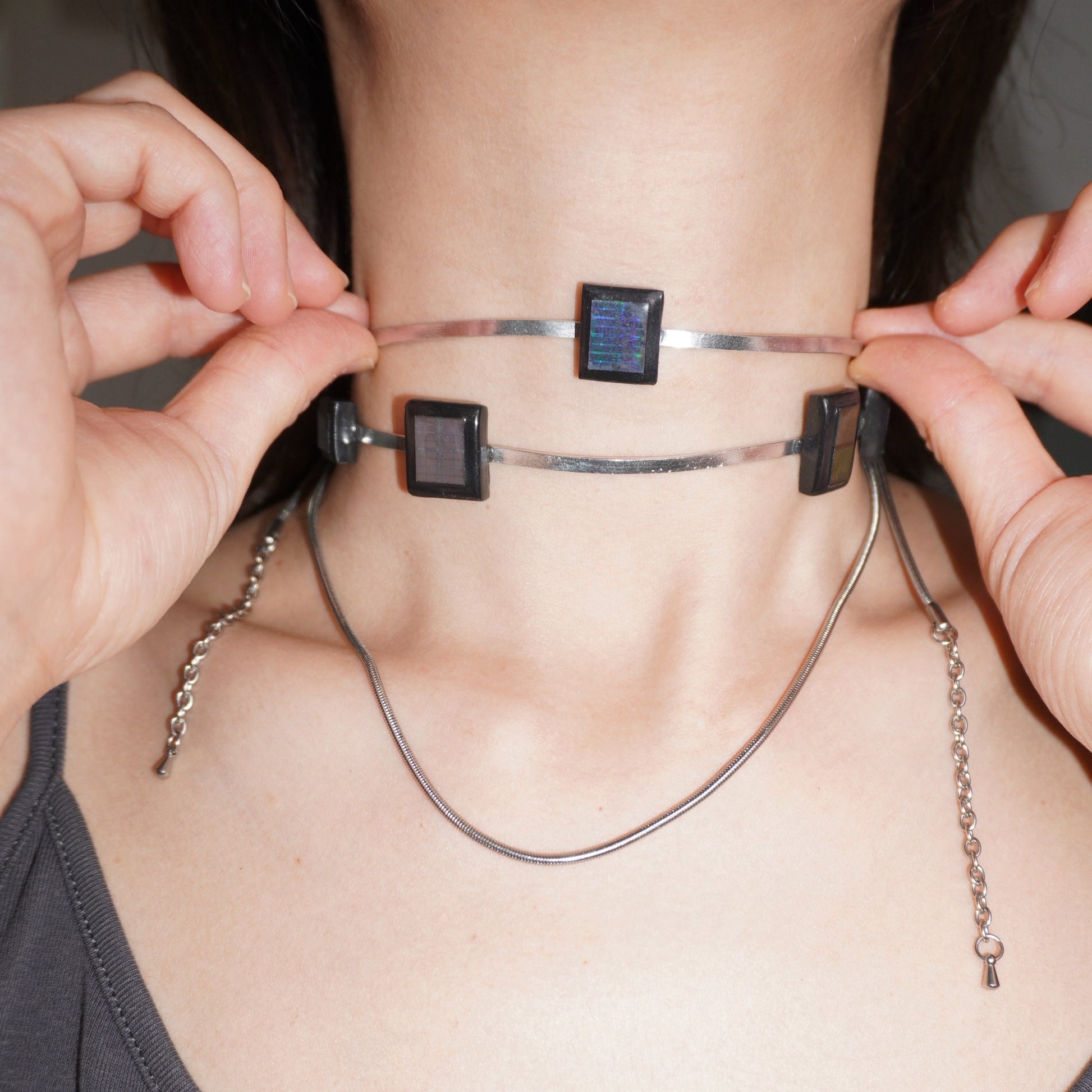 Handmade Cyber Chip Choker with Movable Blocks — Limited One-Off - futuristic jewelry - TUAN TUAN