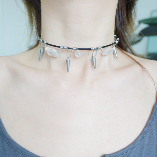 Handmade Wire Wrapped Spike Crystal Choker — Limited Edition - futuristic jewelry - TUAN TUAN