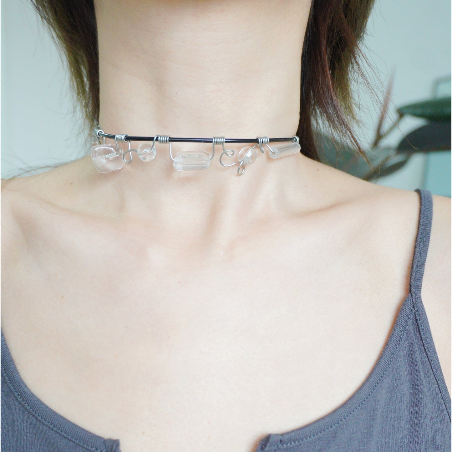 Handmade Wire Wrapped Spike Crystal Choker — Limited Edition - futuristic jewelry - TUAN TUAN