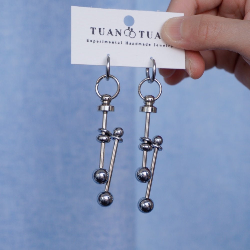 Industrial Chain Dangle Earrings – Silver Ball Bar Drop Statement Earrings - futuristic jewelry - TUAN TUAN