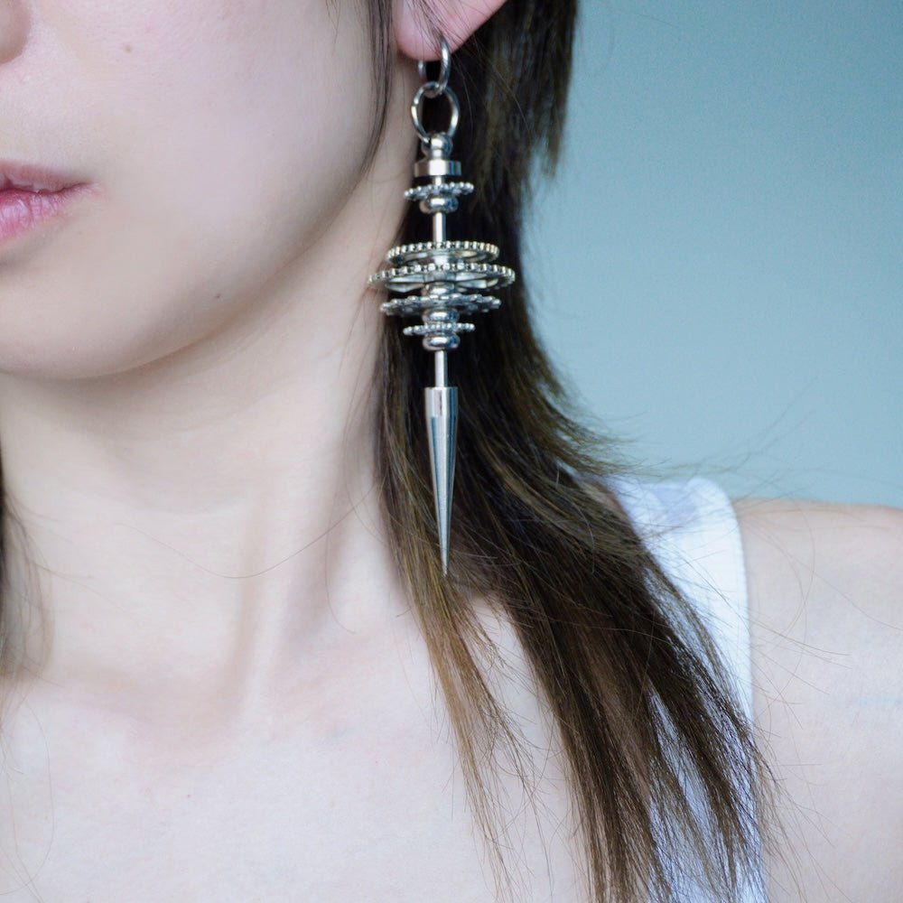 Industrial Gear Dangle Earrings – Silver Spike Statement Earrings - futuristic jewelry - TUAN TUAN