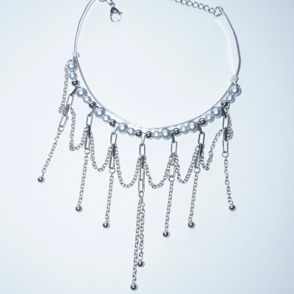 Multi-Tier Fringe Futuristic ChokerSilver Tone Aluminum Handmade Necklace - futuristic jewelry - TUAN TUAN