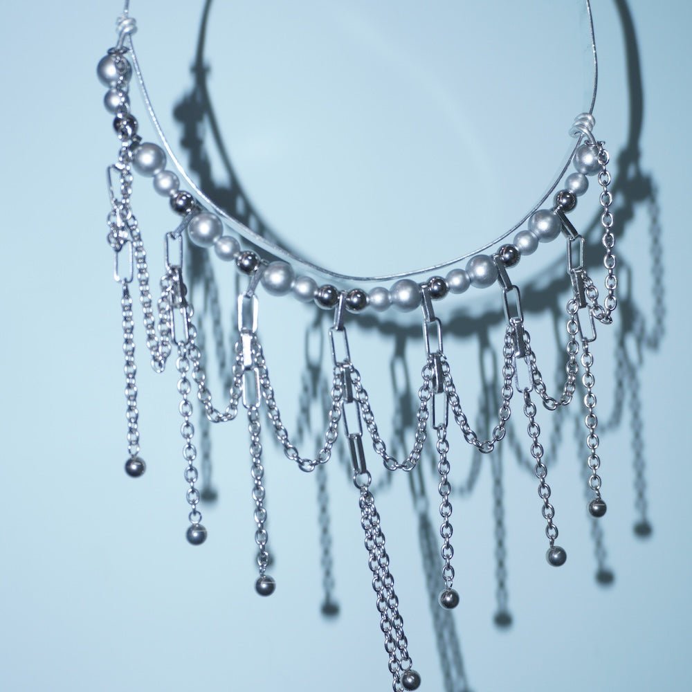 Multi-Tier Fringe Futuristic ChokerSilver Tone Aluminum Handmade Necklace - futuristic jewelry - TUAN TUAN