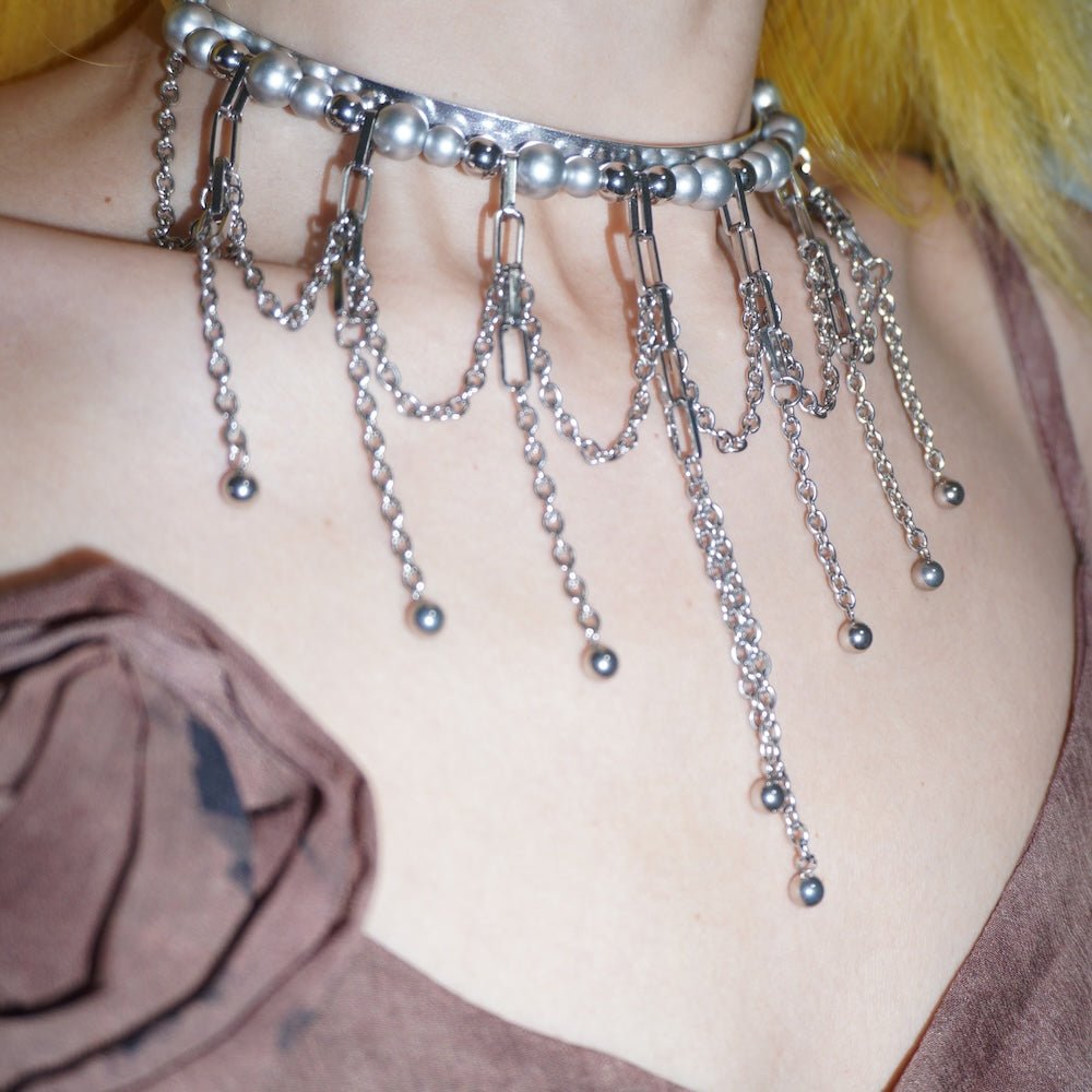 Multi-Tier Fringe Futuristic ChokerSilver Tone Aluminum Handmade Necklace - futuristic jewelry - TUAN TUAN