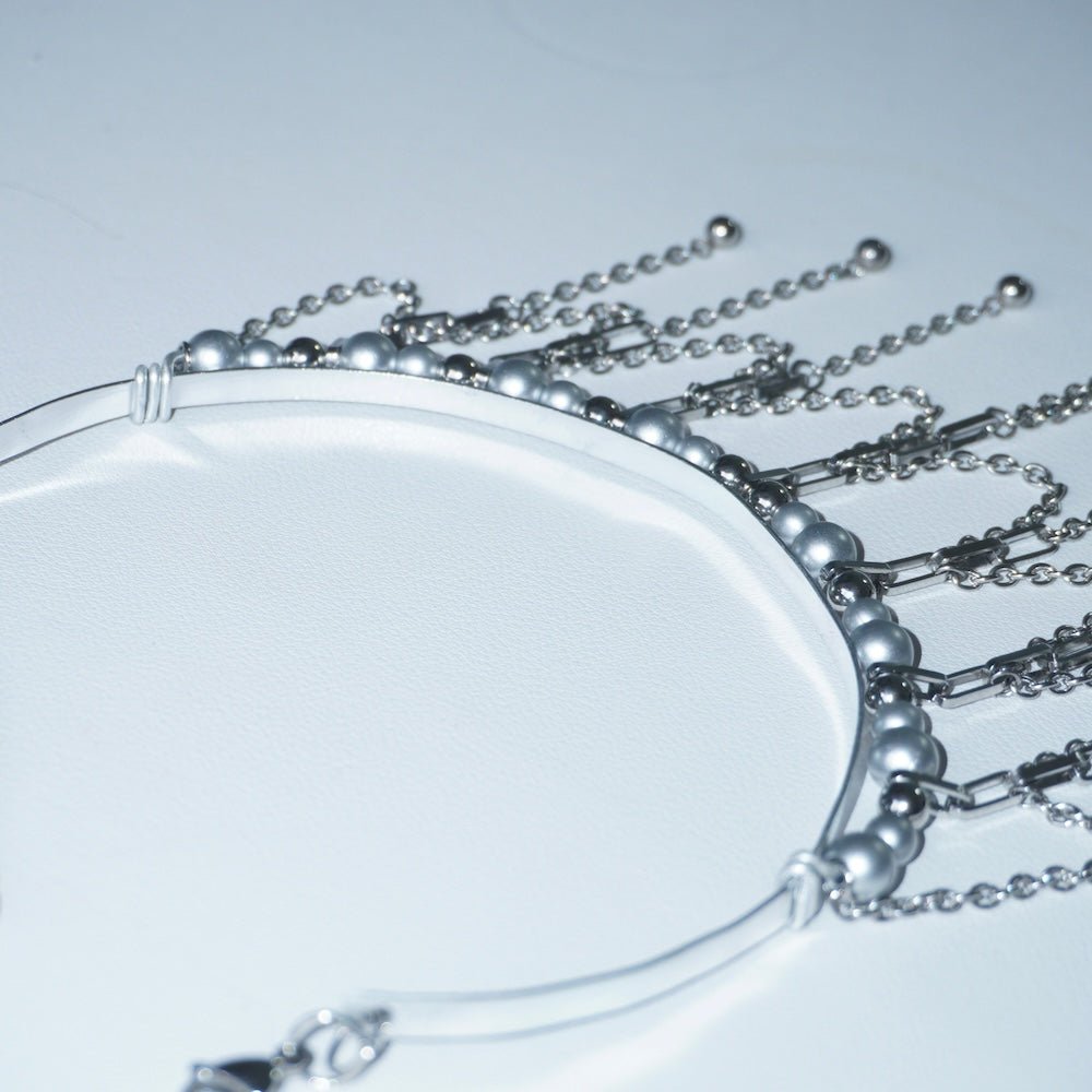Multi-Tier Fringe Futuristic ChokerSilver Tone Aluminum Handmade Necklace - futuristic jewelry - TUAN TUAN