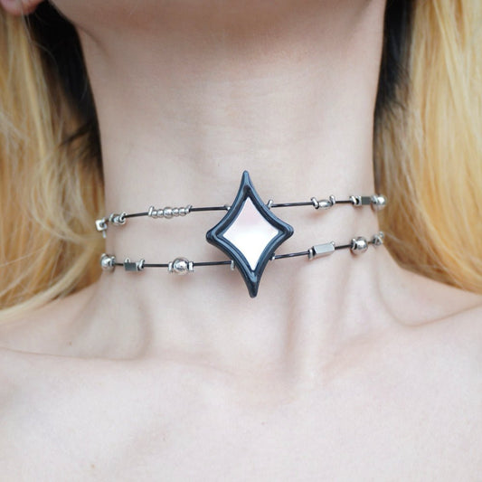Neo-Gothic Starburst Mirrored Double-Layer Collar — Handcrafted Necklace - futuristic jewelry - TUAN TUAN