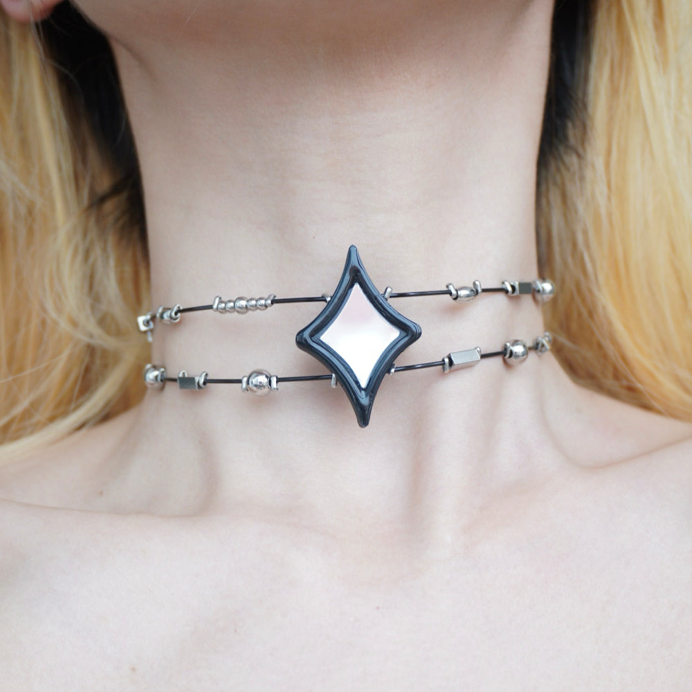 Neo-Gothic Starburst Mirrored Double-Layer Collar — Handcrafted Necklace