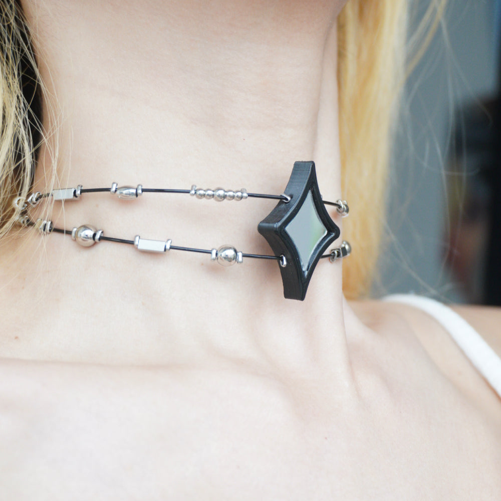 Neo-Gothic Starburst Mirrored Double-Layer Collar — Handcrafted Necklace