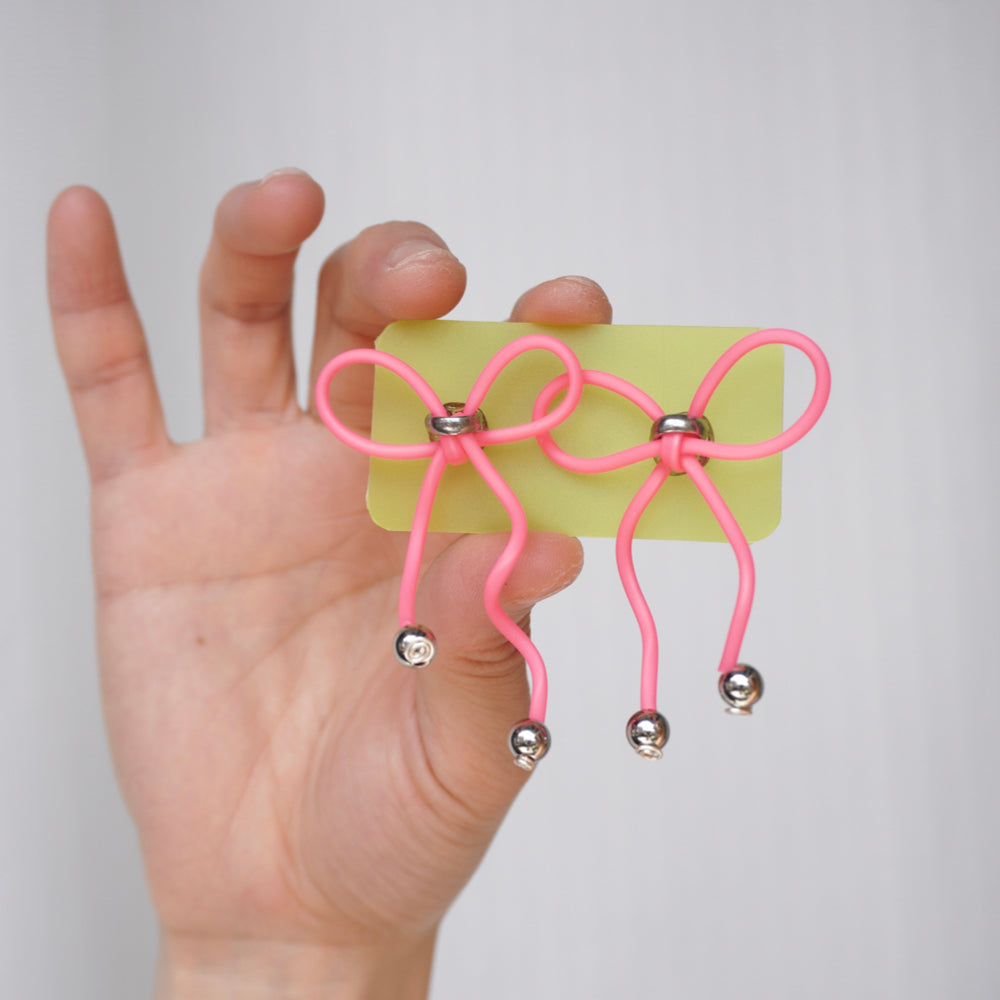 Neon Pink Bow Earrings – Cute Fluorescent Kawaii Handcrafted Jewelry
