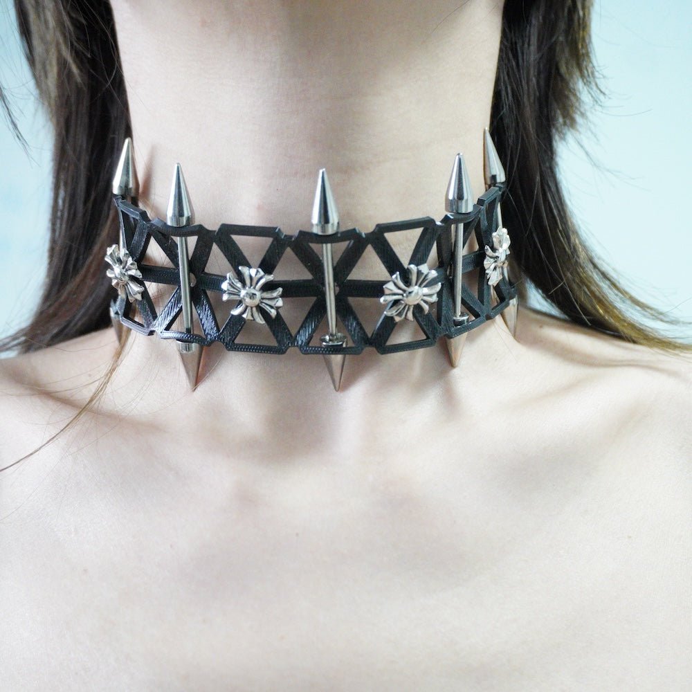 Punk Rock Lattice Spiked Choker –Handcrafted Necklace - futuristic jewelry - TUAN TUAN