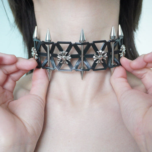 Punk Rock Lattice Spiked Choker –Handcrafted Necklace - futuristic jewelry - TUAN TUAN