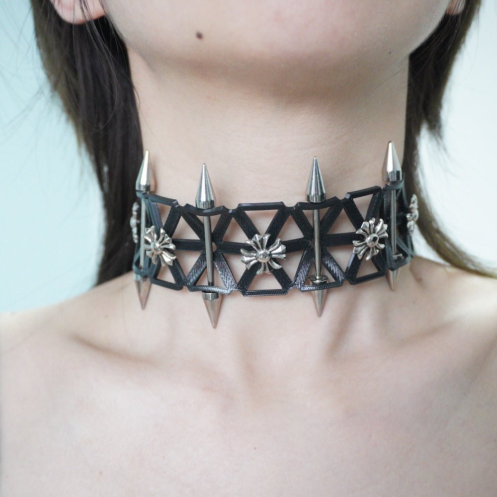Punk Rock Lattice Spiked Choker –Handcrafted Necklace - futuristic jewelry - TUAN TUAN