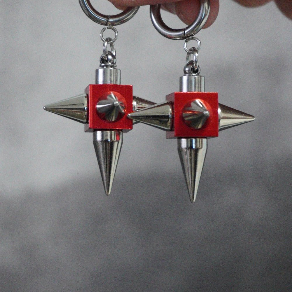 Red Chrome Spike Earrings(Pair) | Cyber Gothic Statement Earrings - futuristic jewelry - TUAN TUAN