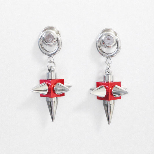 Red Chrome Spike Earrings(Pair) | Cyber Gothic Statement Earrings - futuristic jewelry - TUAN TUAN