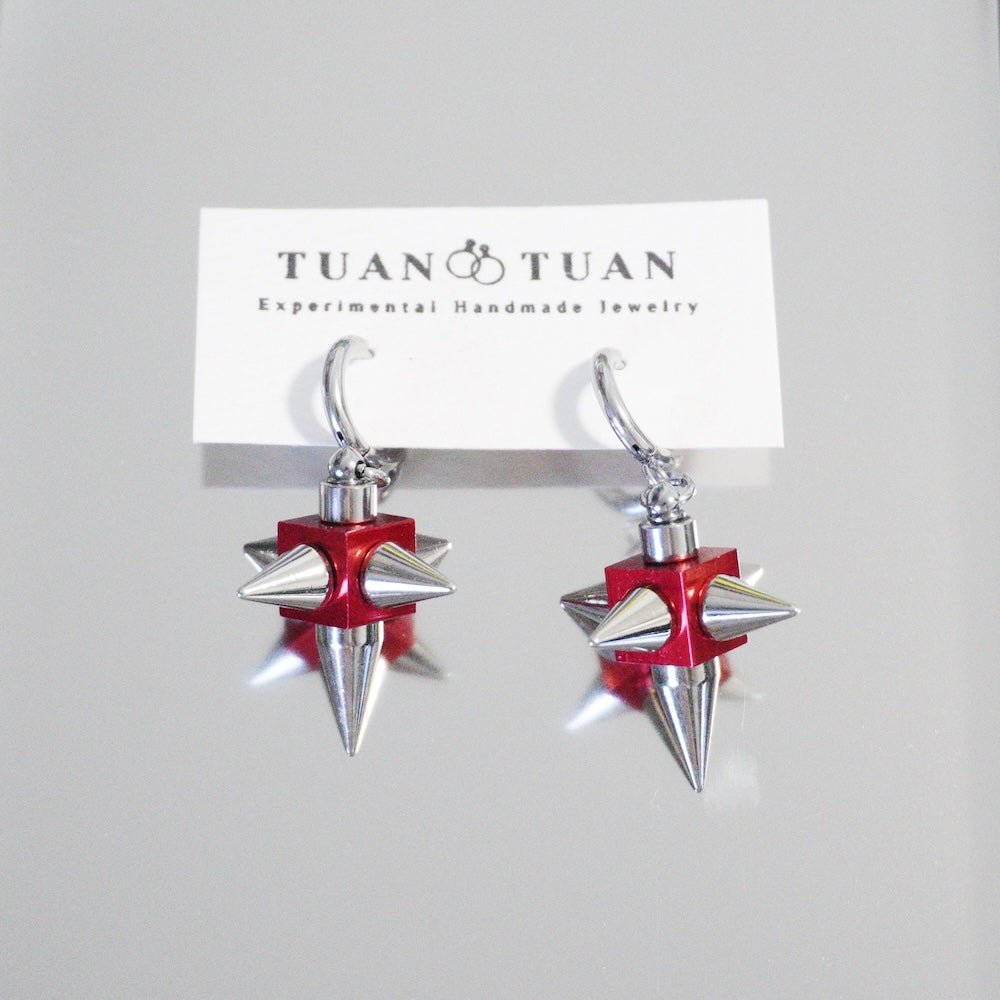 Red Chrome Spike Earrings(Pair) | Cyber Gothic Statement Earrings - futuristic jewelry - TUAN TUAN