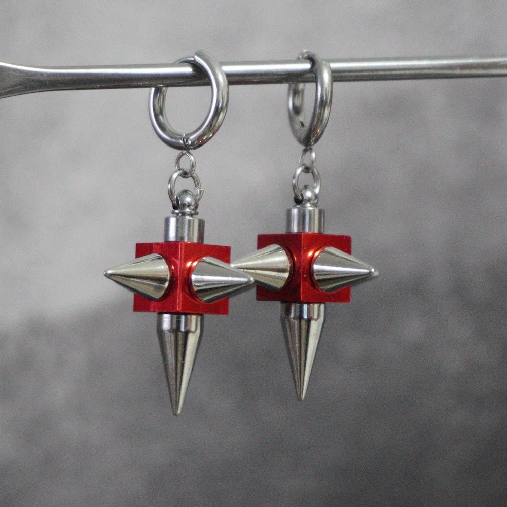 Red Chrome Spike Earrings(Pair) | Cyber Gothic Statement Earrings - futuristic jewelry - TUAN TUAN