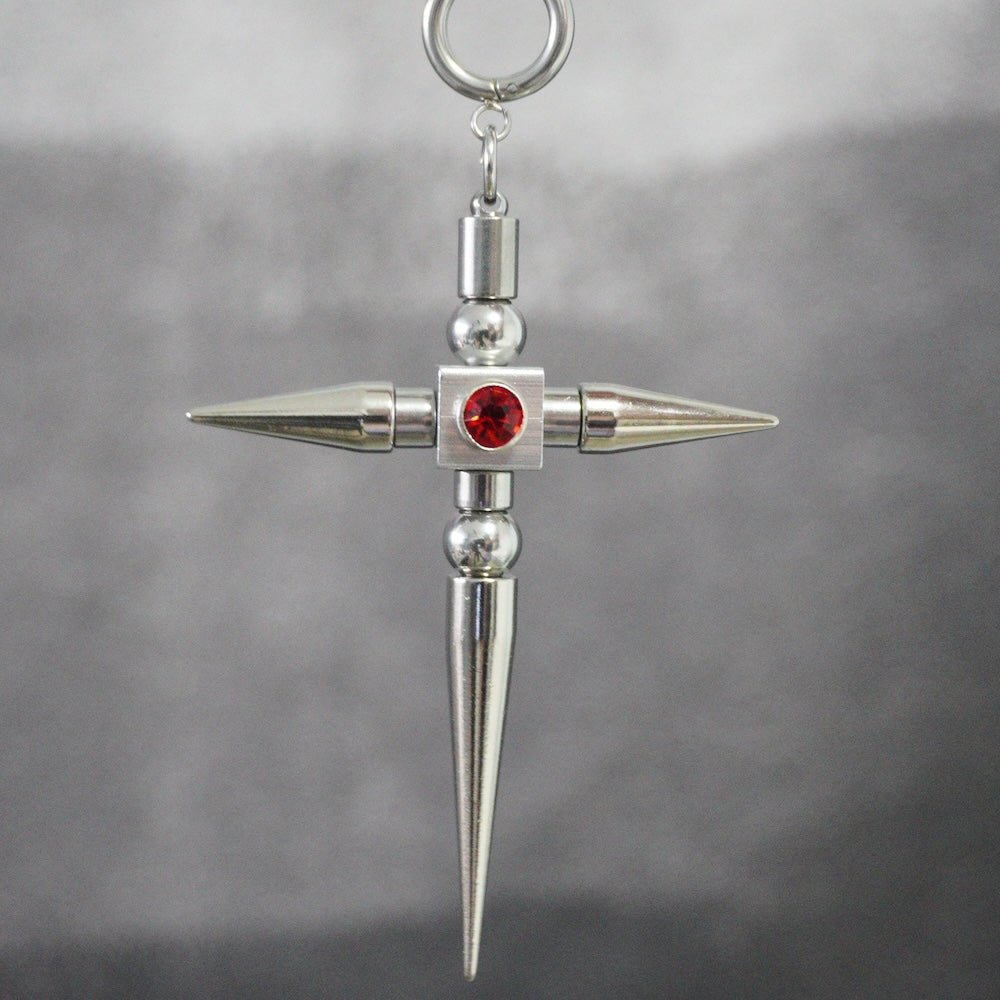 Red Crystal Spike Cross Earrings (Pair)| Earrings to Necklace Conversion with Chain - futuristic jewelry - TUAN TUAN