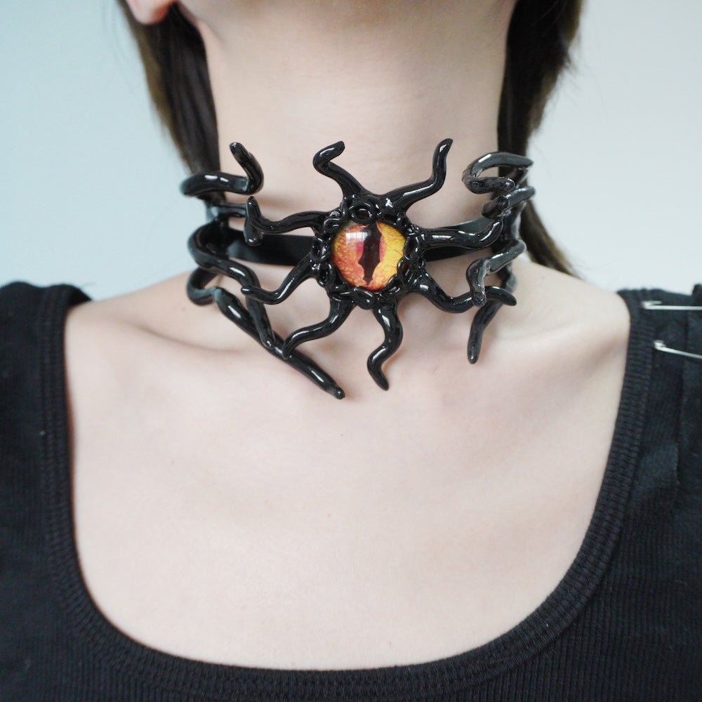 Unique Tentacle Cthulhu Eye Polymer Clay Handmade Statement Choker Necklace - futuristic jewelry - TUAN TUAN