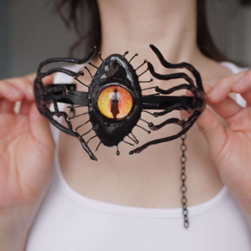 Unique Tentacle Cthulhu Eye Polymer Clay Handmade Statement Choker Necklace - futuristic jewelry - TUAN TUAN