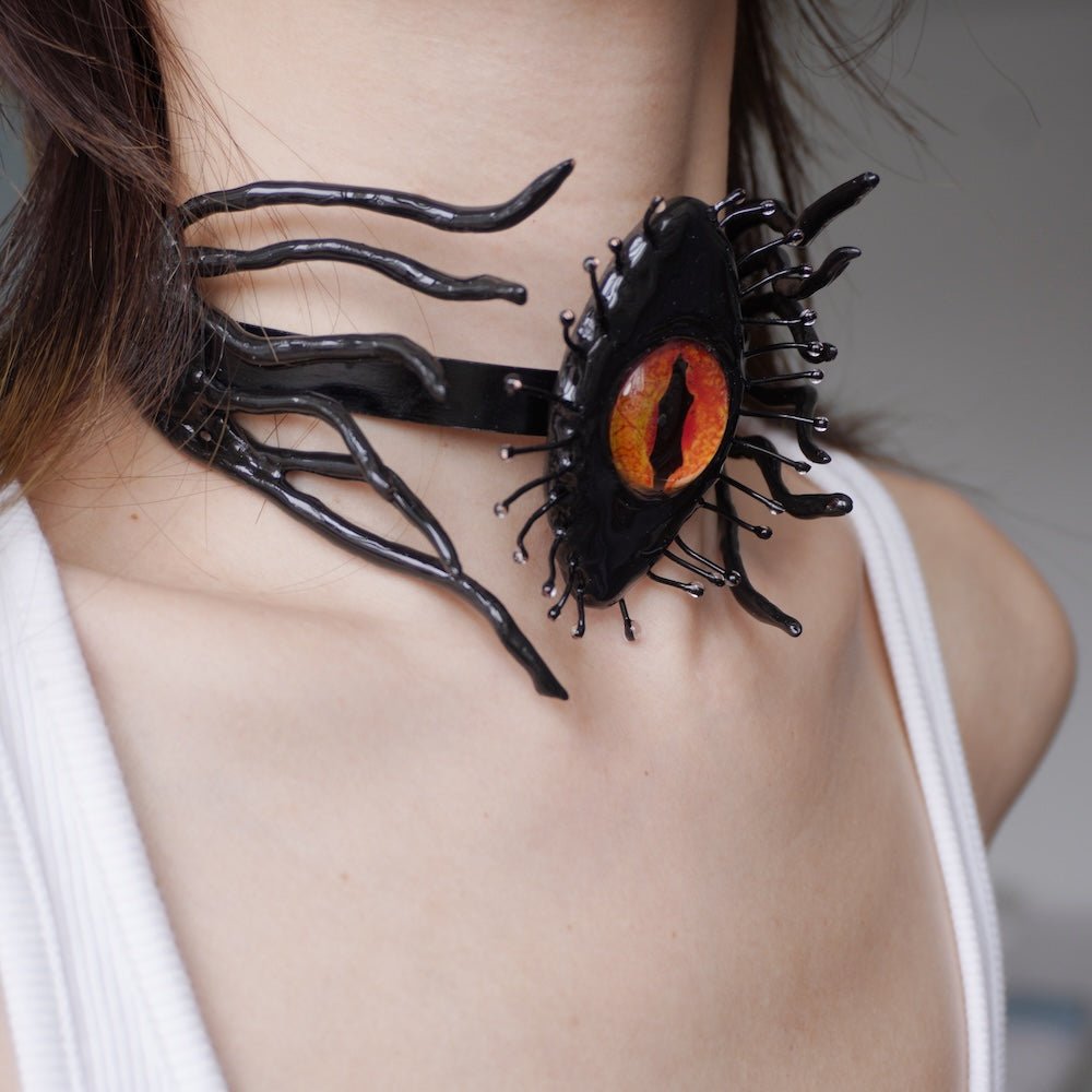 Unique Tentacle Cthulhu Eye Polymer Clay Handmade Statement Choker Necklace - futuristic jewelry - TUAN TUAN
