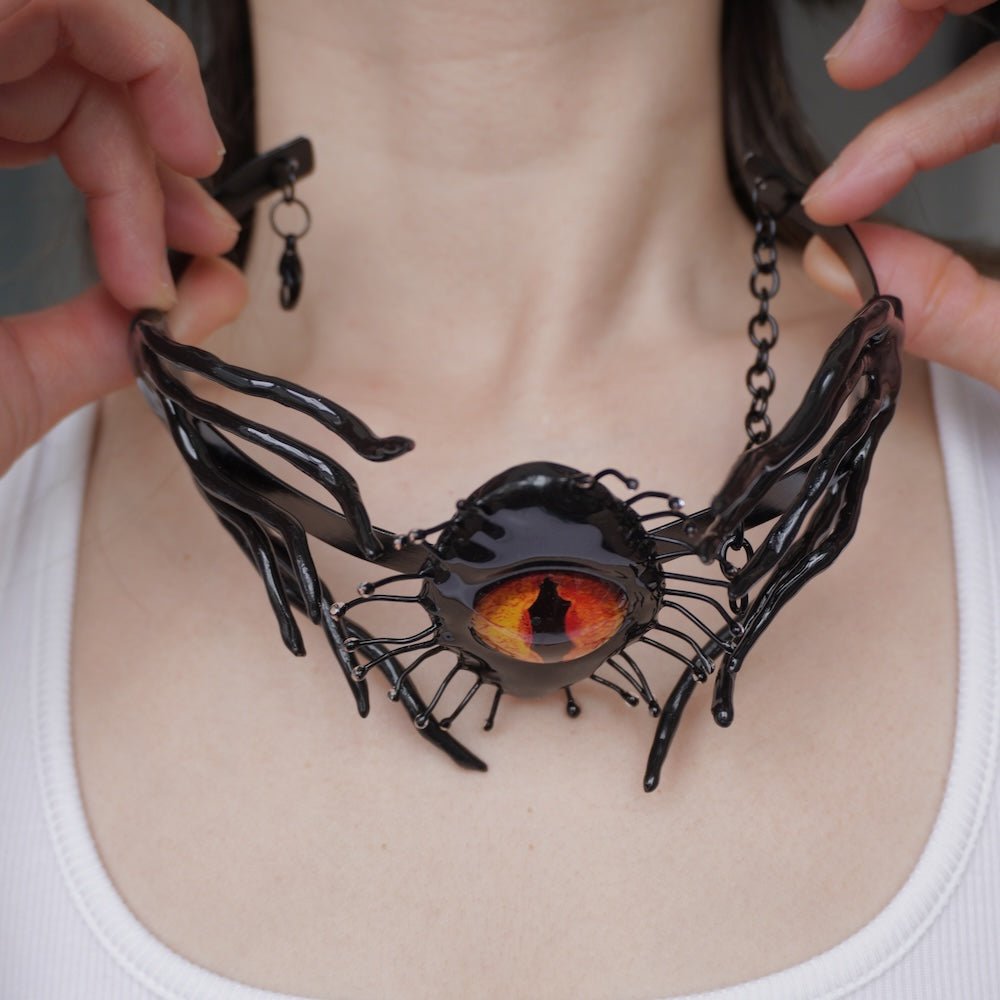 Unique Tentacle Cthulhu Eye Polymer Clay Handmade Statement Choker Necklace - futuristic jewelry - TUAN TUAN