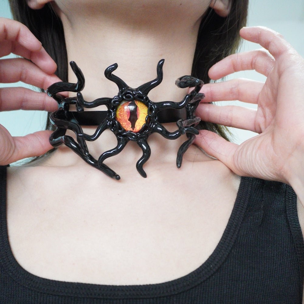 Unique Tentacle Cthulhu Eye Polymer Clay Handmade Statement Choker Necklace - futuristic jewelry - TUAN TUAN