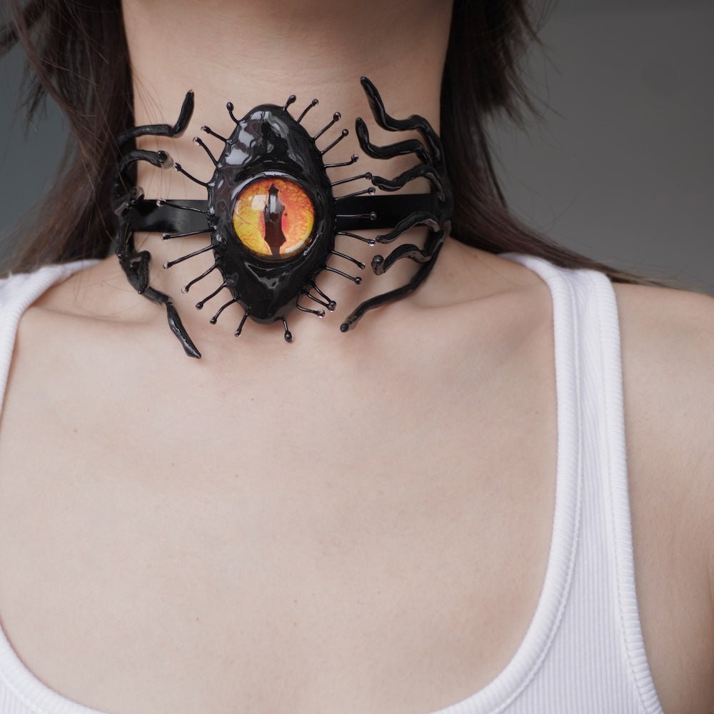 Unique Tentacle Cthulhu Eye Polymer Clay Handmade Statement Choker Necklace - futuristic jewelry - TUAN TUAN